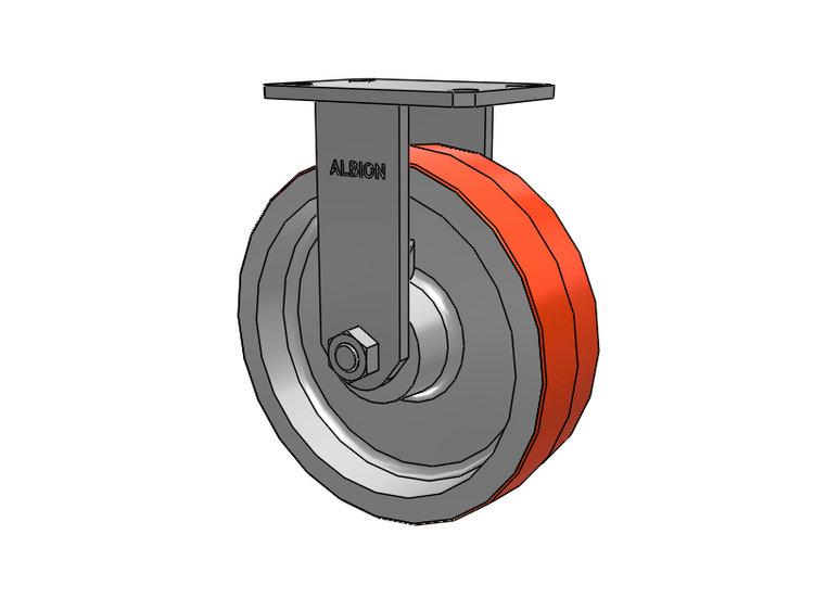 310 Series Top Plate Rigid Caster with 10 x 3 Red-Orange Tread on Cast Iron Core PY - Polyurethane 80A (Cast Iron Core) Wheel