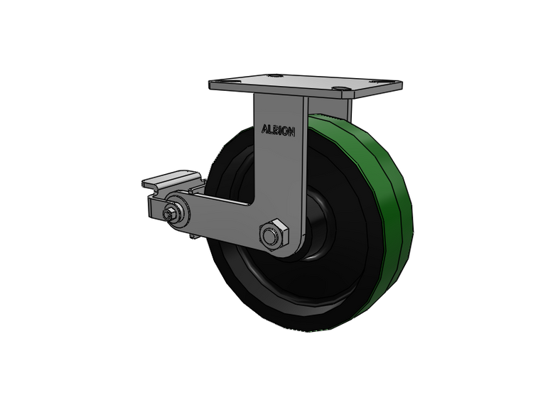 310 Series Top Plate Rigid Caster with 10 x 3 Green Tread on Black Cast Iron Core PY - Polyurethane (Cast Iron Core) Wheel and Poly Cam Brake
