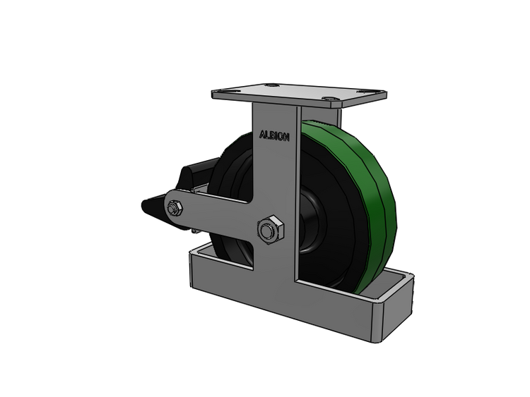 310 Series Top Plate Rigid Caster with 10 x 3 Green Tread on Black Cast Iron Core PY - Polyurethane (Cast Iron Core) Wheel and Poly Lock Integrated Brake
