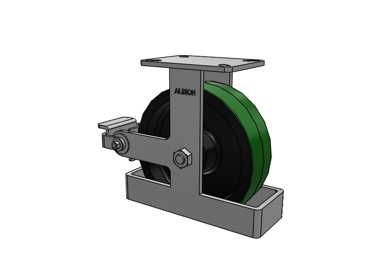 310 Series Top Plate Rigid Caster with 10 x 3 Green Tread on Black Cast Iron Core PY - Polyurethane (Cast Iron Core) Wheel and Poly Cam Brake