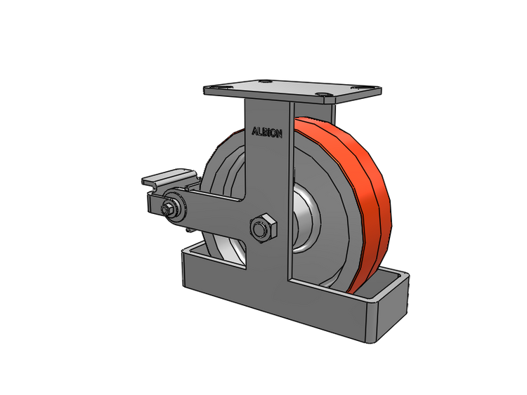 310 Series Top Plate Rigid Caster with 10 x 3 Red-Orange Tread on Cast Iron Core PY - Polyurethane 80A (Cast Iron Core) Wheel and Poly Cam Brake