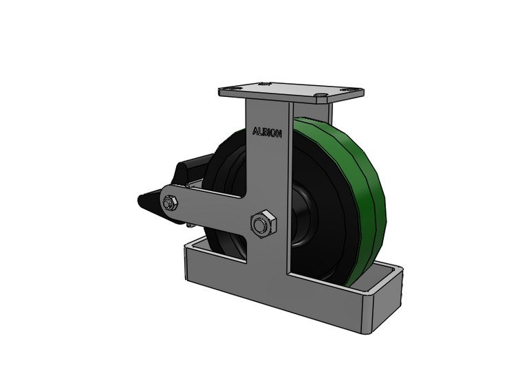 310 Series Top Plate Rigid Caster with 10 x 3 Green Tread on Black Cast Iron Core PY - Polyurethane (Cast Iron Core) Wheel and Poly Lock Integrated Brake