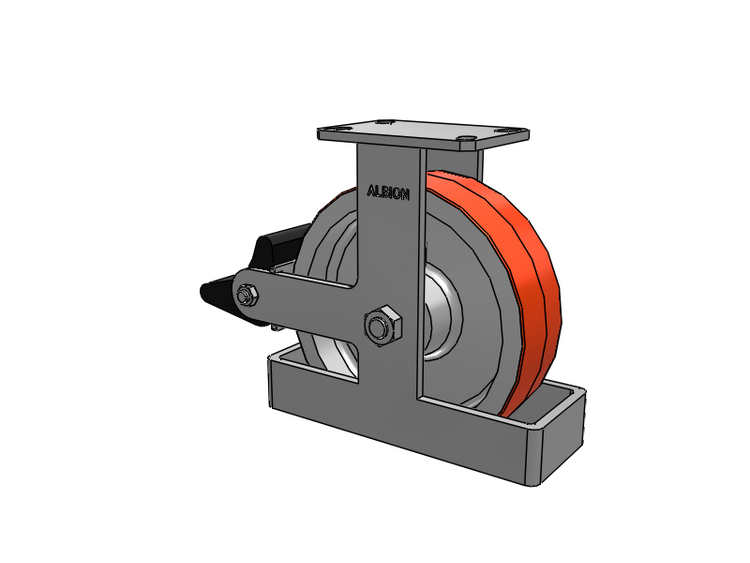 310 Series Top Plate Rigid Caster with 10 x 3 Red-Orange Tread on Cast Iron Core PY - Polyurethane 80A (Cast Iron Core) Wheel and Poly Lock Integrated Brake