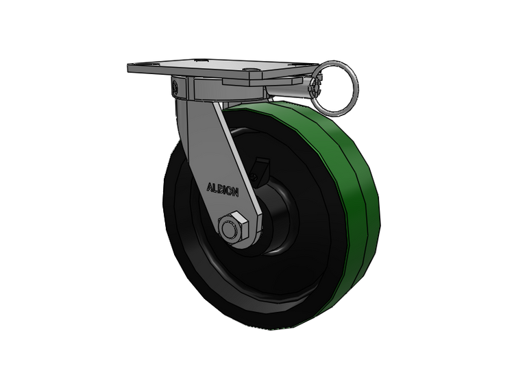 310 Series Top Plate Swivel Caster with 10 x 3 Green Tread on Black Cast Iron Core PY - Polyurethane (Cast Iron Core) Wheel
