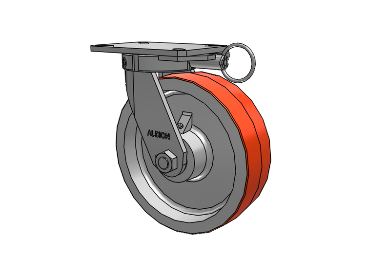 310 Series Top Plate Swivel Caster with 10 x 3 Red-Orange Tread on Cast Iron Core PY - Polyurethane 80A (Cast Iron Core) Wheel