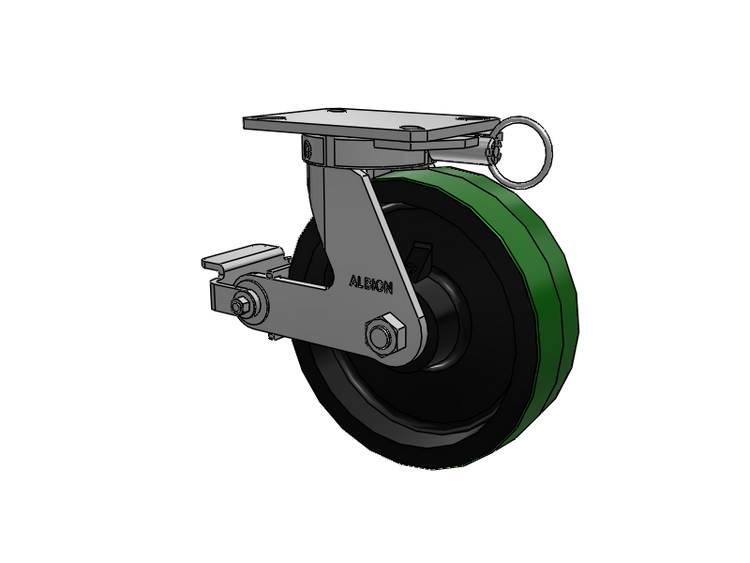 310 Series Top Plate Swivel Caster with 10 x 3 Green Tread on Black Cast Iron Core PY - Polyurethane (Cast Iron Core) Wheel and Poly Cam Brake