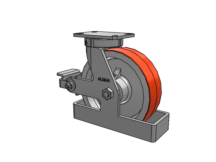 310 Series Top Plate Swivel Caster with 10 x 3 Red-Orange Tread on Cast Iron Core PY - Polyurethane 80A (Cast Iron Core) Wheel and Poly Cam Brake
