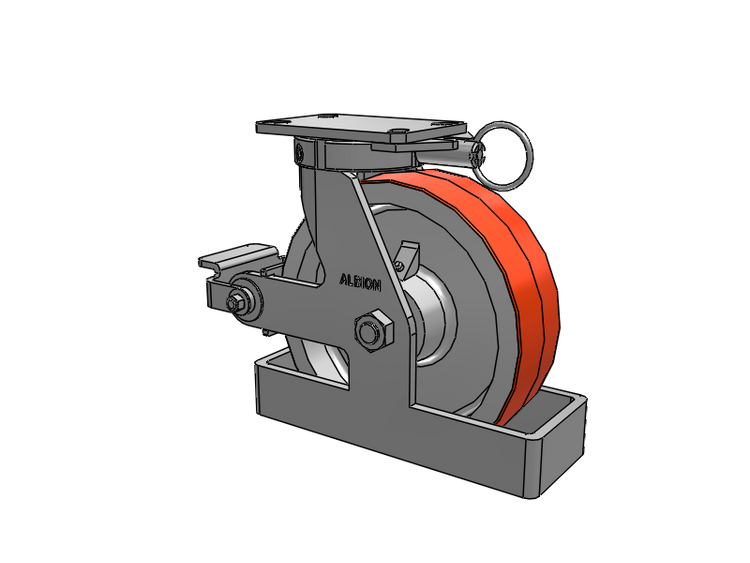 310 Series Top Plate Swivel Caster with 10 x 3 Red-Orange Tread on Cast Iron Core PY - Polyurethane 80A (Cast Iron Core) Wheel and Poly Cam Brake