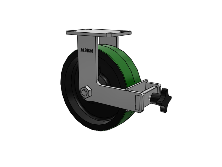 310 Series Top Plate Rigid Caster with 10 x 3 Green Tread on Black Cast Iron Core PY - Polyurethane (Cast Iron Core) Wheel and Face Brake