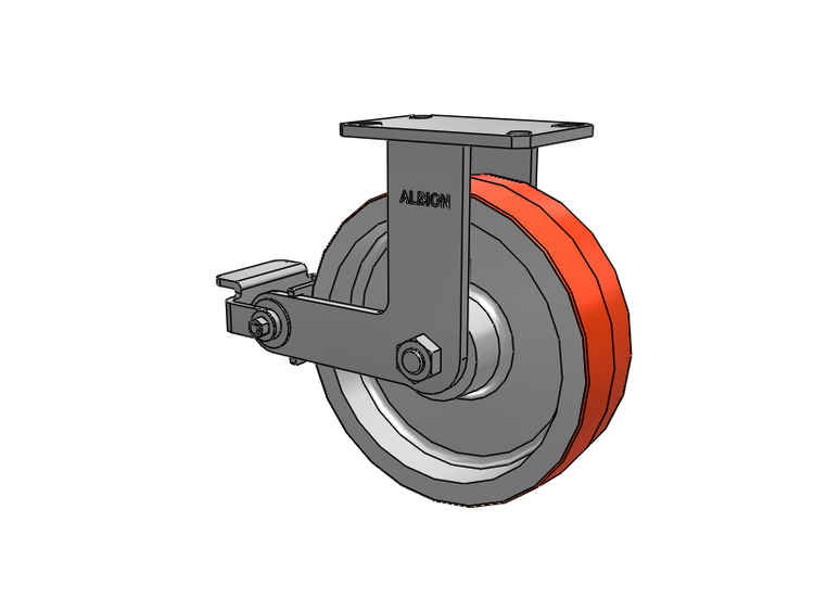310 Series Top Plate Rigid Caster with 10 x 3 Red-Orange Tread on Cast Iron Core PY - Polyurethane 80A (Cast Iron Core) Wheel and Poly Cam Brake