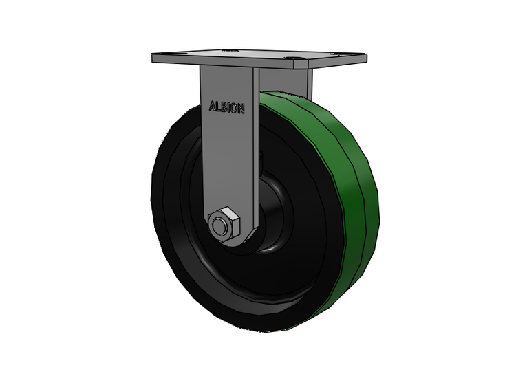 310 Series Top Plate Rigid Caster with 10 x 3 Green Tread on Black Cast Iron Core PY - Polyurethane (Cast Iron Core) Wheel