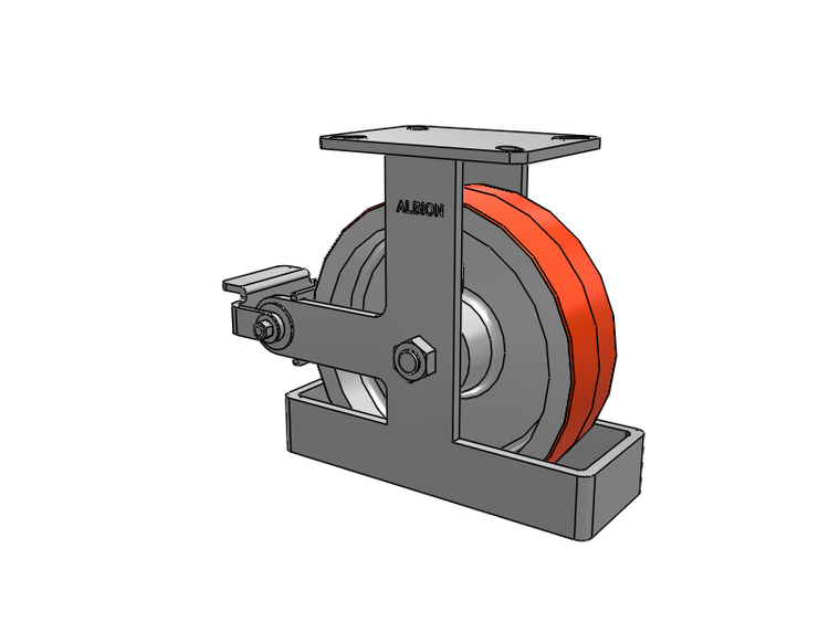 310 Series Top Plate Rigid Caster with 10 x 3 Red-Orange Tread on Cast Iron Core PY - Polyurethane 80A (Cast Iron Core) Wheel and Poly Cam Brake