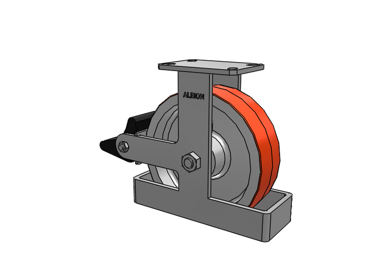310 Series Top Plate Rigid Caster with 10 x 3 Red-Orange Tread on Cast Iron Core PY - Polyurethane 80A (Cast Iron Core) Wheel and Poly Lock Integrated Brake