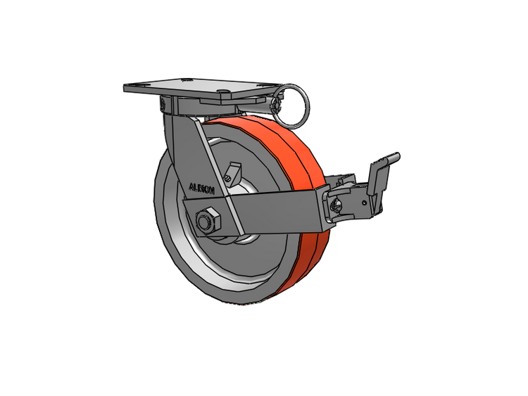 310 Series Top Plate Swivel Caster with 10 x 3 Red-Orange Tread on Cast Iron Core PY - Polyurethane 80A (Cast Iron Core) Wheel and Face Brake