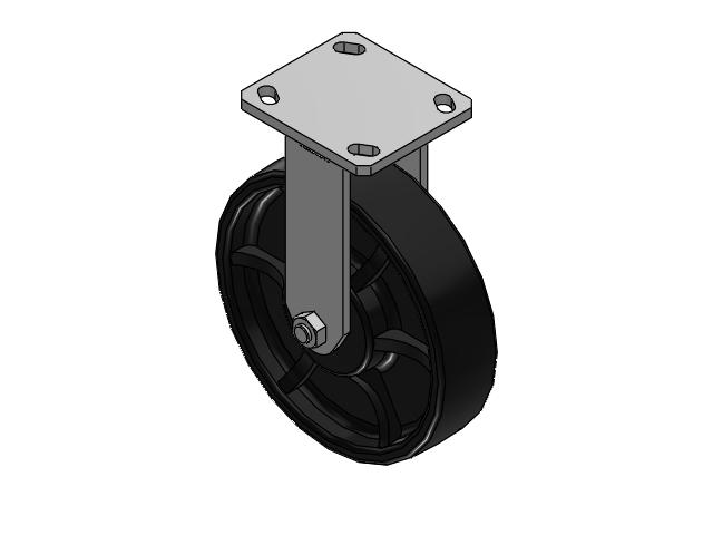 110 Series Kingpinless Top Plate Rigid Caster with 8 x 2 Black Paint FR - Ductile Iron Crowned Tread Wheel