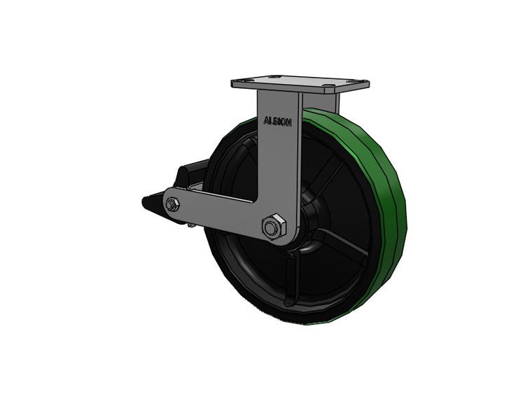 310 Series Top Plate Rigid Caster with 12 x 3 Green Tread on Black Cast Iron Core PY - Polyurethane (Cast Iron Core) Wheel and Poly Lock Integrated Brake