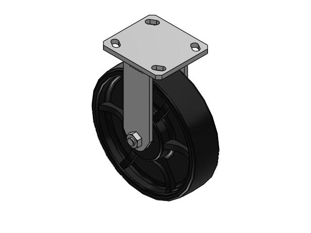 110 Series Kingpinless Top Plate Rigid Caster with 8 x 2 Black Paint FR - Ductile Iron Crowned Tread Wheel