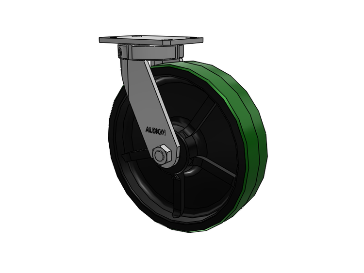 310 Series Top Plate Swivel Caster with 12 x 3 Green Tread on Black Cast Iron Core PY - Polyurethane (Cast Iron Core) Wheel
