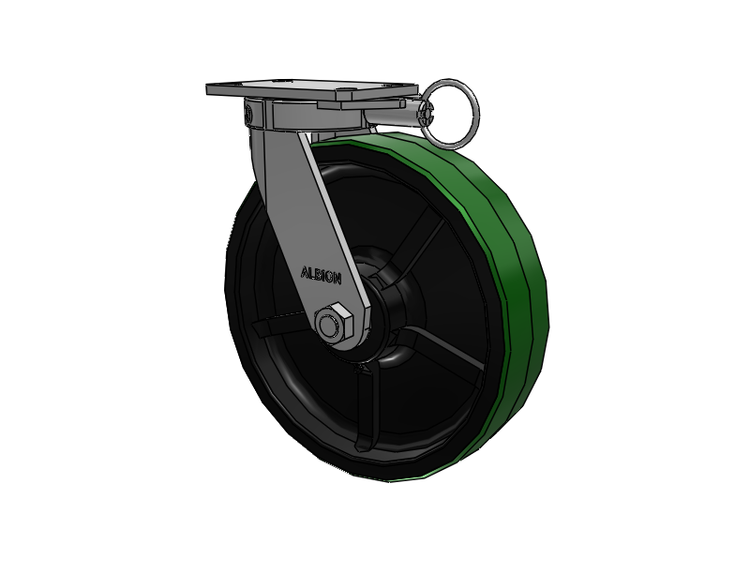 310 Series Top Plate Swivel Caster with 12 x 3 Green Tread on Black Cast Iron Core PY - Polyurethane (Cast Iron Core) Wheel