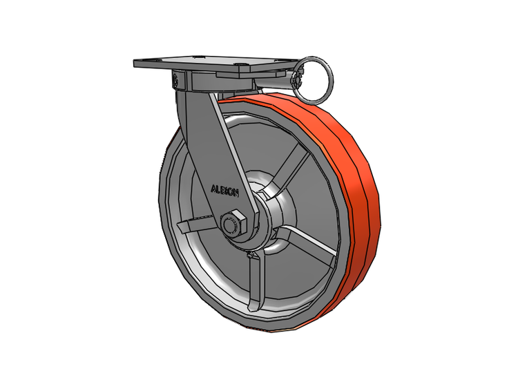 310 Series Top Plate Swivel Caster with 12 x 3 Red-Orange Tread on Cast Iron Core PY - Polyurethane 80A (Cast Iron Core) Wheel