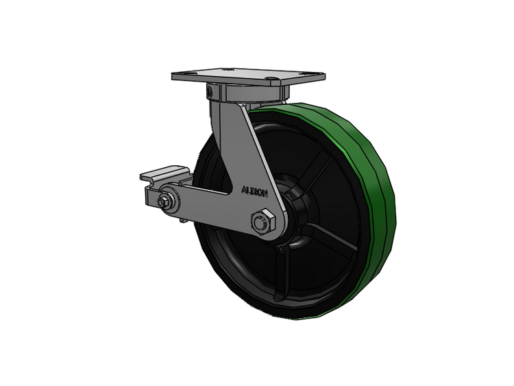 310 Series Top Plate Swivel Caster with 12 x 3 Green Tread on Black Cast Iron Core PY - Polyurethane (Cast Iron Core) Wheel and Poly Cam Brake