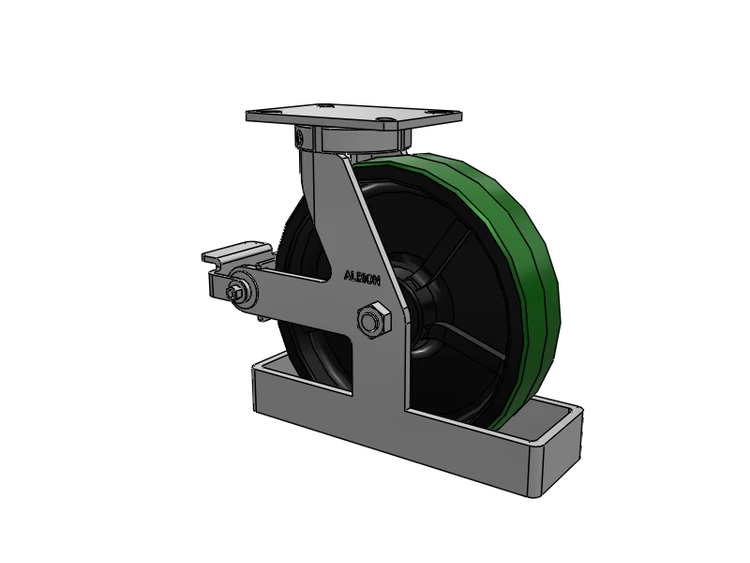 310 Series Top Plate Swivel Caster with 12 x 3 Green Tread on Black Cast Iron Core PY - Polyurethane (Cast Iron Core) Wheel and Poly Cam Brake