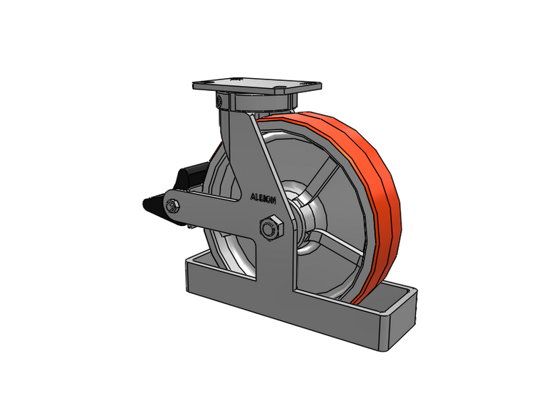 310 Series Top Plate Swivel Caster with 12 x 3 Red-Orange Tread on Cast Iron Core PY - Polyurethane 80A (Cast Iron Core) Wheel and Poly Lock Integrated Brake