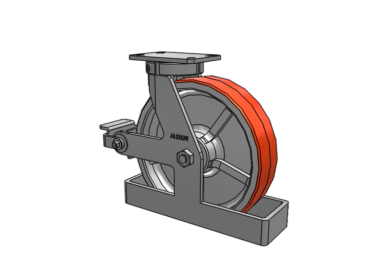 310 Series Top Plate Swivel Caster with 12 x 3 Red-Orange Tread on Cast Iron Core PY - Polyurethane 80A (Cast Iron Core) Wheel and Poly Cam Brake