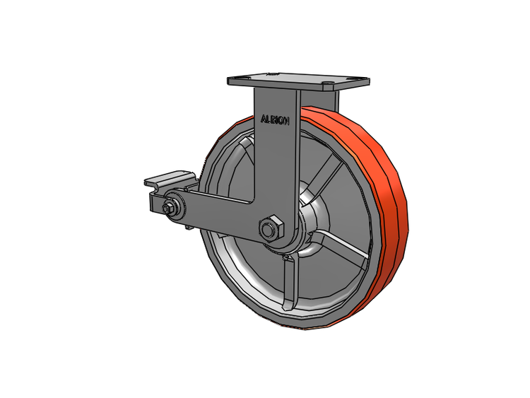 310 Series Top Plate Rigid Caster with 12 x 3 Red-Orange Tread on Cast Iron Core PY - Polyurethane 80A (Cast Iron Core) Wheel and Poly Cam Brake