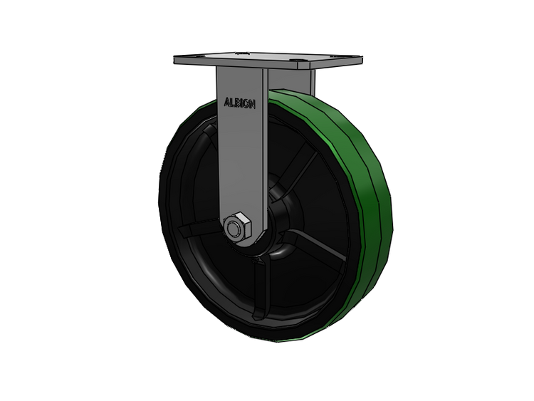 310 Series Top Plate Rigid Caster with 12 x 3 Green Tread on Black Cast Iron Core PY - Polyurethane (Cast Iron Core) Wheel