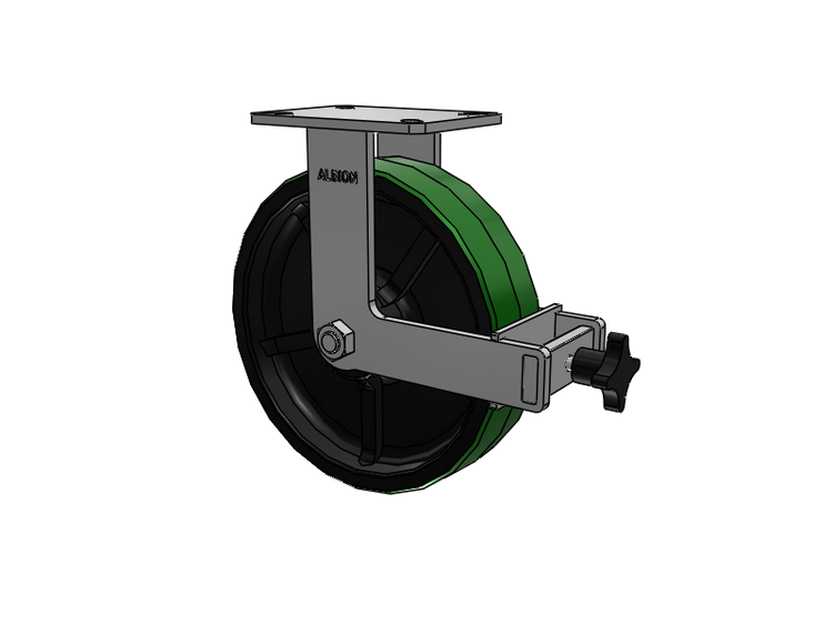 310 Series Top Plate Rigid Caster with 12 x 3 Green Tread on Black Cast Iron Core PY - Polyurethane (Cast Iron Core) Wheel and Face Brake