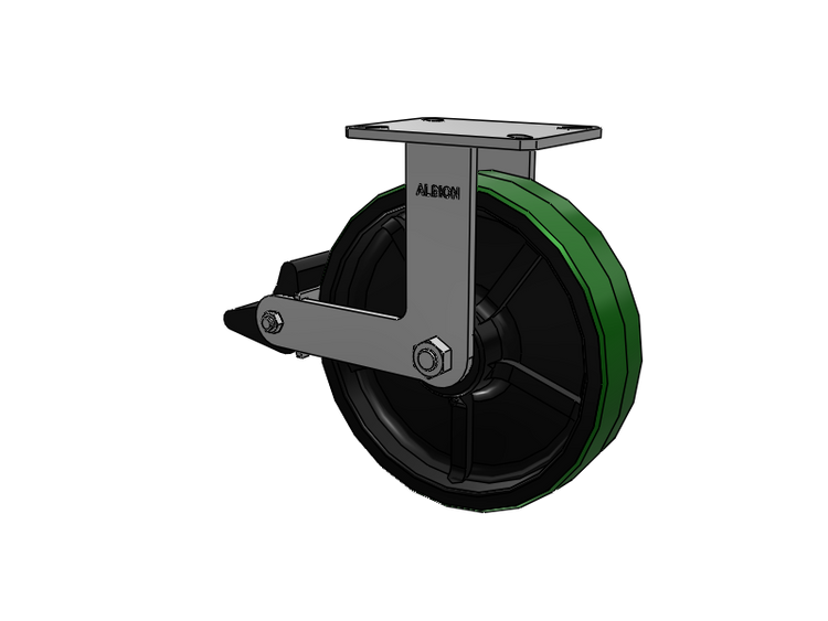 310 Series Top Plate Rigid Caster with 12 x 3 Green Tread on Black Cast Iron Core PY - Polyurethane (Cast Iron Core) Wheel and Poly Lock Integrated Brake