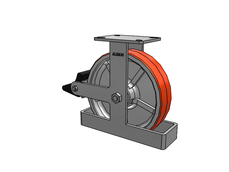 310 Series Top Plate Rigid Caster with 12 x 3 Red-Orange Tread on Cast Iron Core PY - Polyurethane 80A (Cast Iron Core) Wheel and Poly Lock Integrated Brake