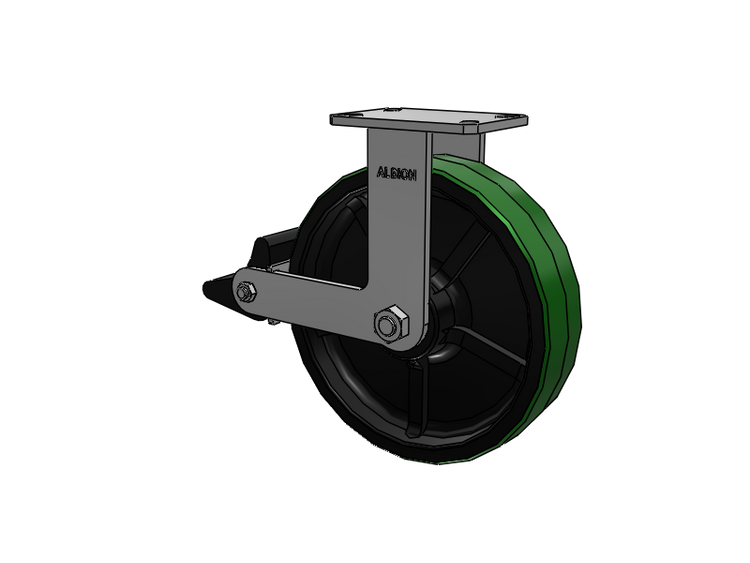 310 Series Top Plate Rigid Caster with 12 x 3 Green Tread on Black Cast Iron Core PY - Polyurethane (Cast Iron Core) Wheel and Poly Lock Integrated Brake