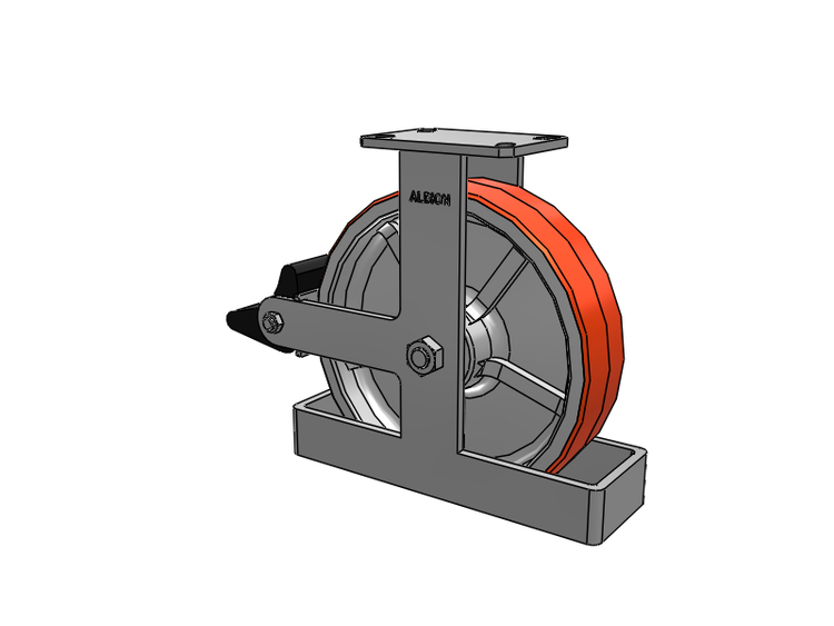 310 Series Top Plate Rigid Caster with 12 x 3 Red-Orange Tread on Cast Iron Core PY - Polyurethane 80A (Cast Iron Core) Wheel and Poly Lock Integrated Brake
