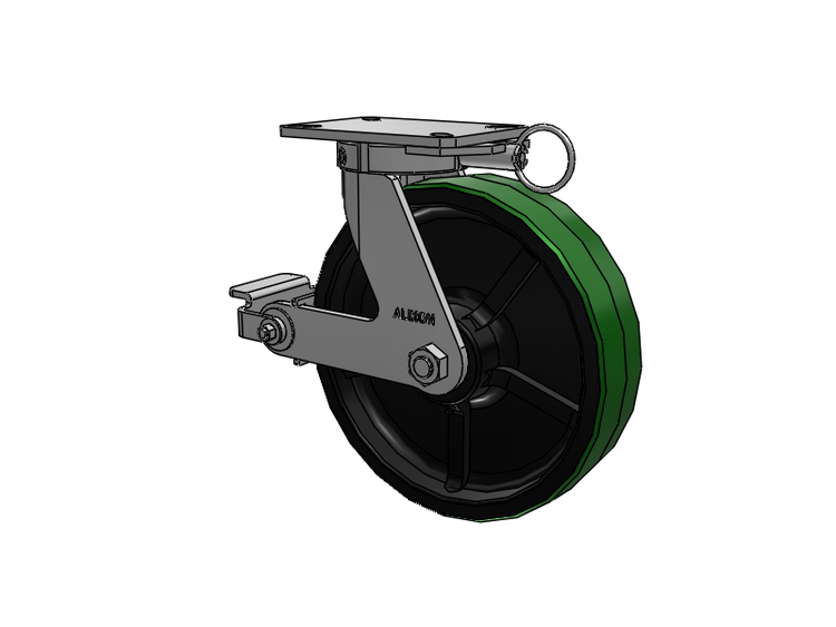 310 Series Top Plate Swivel Caster with 12 x 3 Green Tread on Black Cast Iron Core PY - Polyurethane (Cast Iron Core) Wheel and Poly Cam Brake