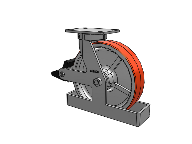 310 Series Top Plate Swivel Caster with 12 x 3 Red-Orange Tread on Cast Iron Core PY - Polyurethane 80A (Cast Iron Core) Wheel and Poly Lock Integrated Brake