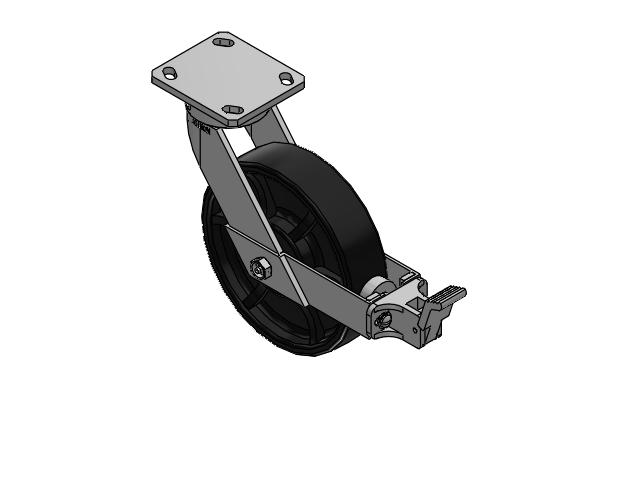110 Series Kingpinless Top Plate Swivel Caster with 8 x 2 Black Paint FR - Ductile Iron Crowned Tread Wheel and Face Brake