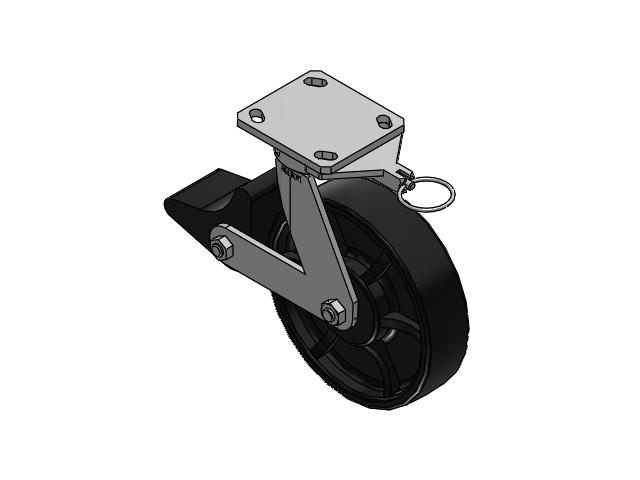 110 Series Kingpinless Top Plate Swivel Caster with 8 x 2 Black Paint FR - Ductile Iron Crowned Tread Wheel and Poly Lock Integrated Brake
