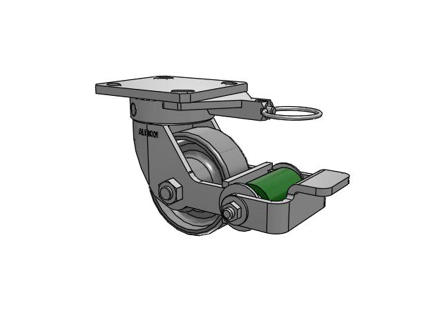 110 Series Kingpinless Top Plate Swivel Caster with 4 x 1.5 Clear Coat Enamel FS - Drop-Forged Steel Wheel and Poly Cam Brake