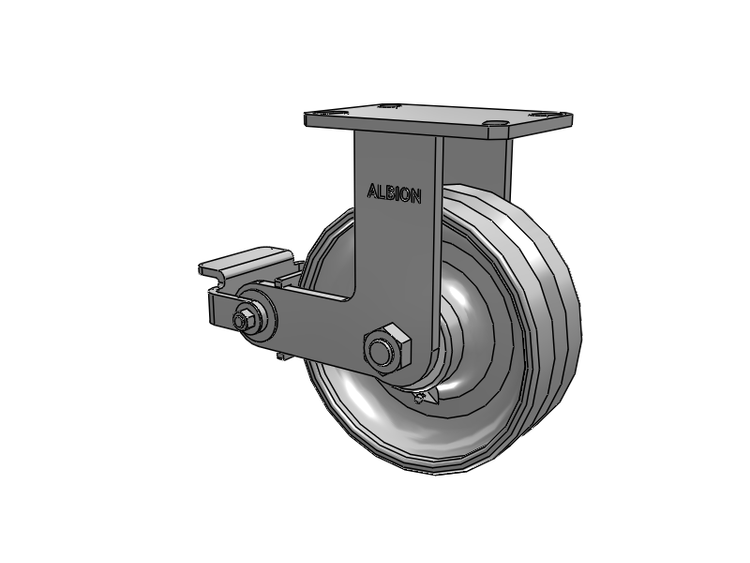 310 Series Top Plate Rigid Caster with 8 x 3 Clear Coat Enamel VF - Drop-Forged Steel V-Groove Wheel and Poly Cam Brake