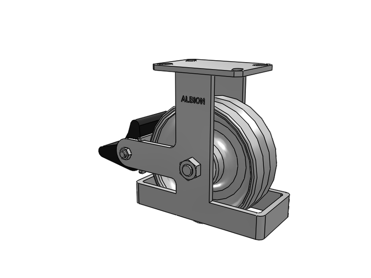 310 Series Top Plate Rigid Caster with 8 x 3 Clear Coat Enamel VF - Drop-Forged Steel V-Groove Wheel and Poly Lock Integrated Brake