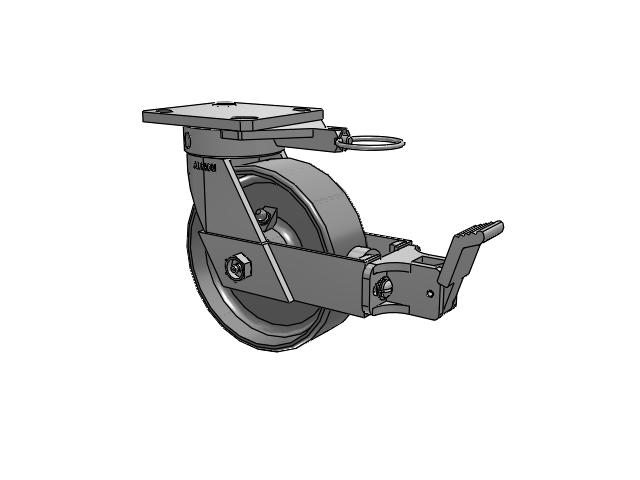 110 Series Kingpinless Top Plate Swivel Caster with 6 x 2 Clear Coat Enamel FS - Drop-Forged Steel Wheel and Face Brake