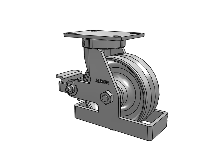 310 Series Top Plate Swivel Caster with 8 x 3 Clear Coat Enamel VF - Drop-Forged Steel V-Groove Wheel and Poly Cam Brake