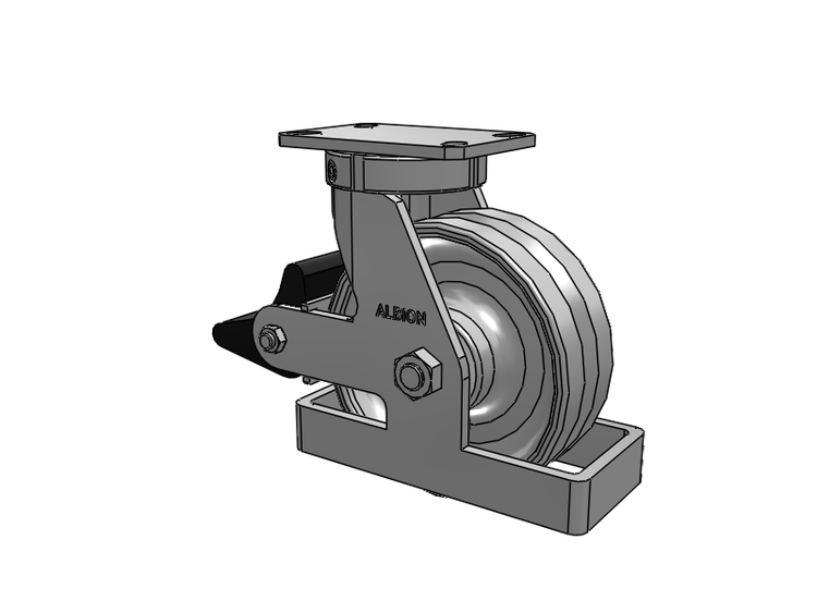 310 Series Top Plate Swivel Caster with 8 x 3 Clear Coat Enamel VF - Drop-Forged Steel V-Groove Wheel and Poly Lock Integrated Brake