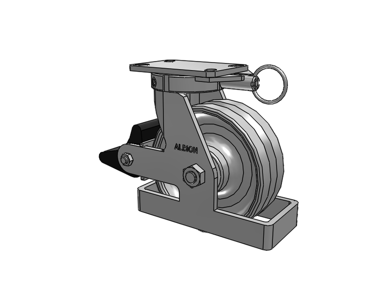 310 Series Top Plate Swivel Caster with 8 x 3 Clear Coat Enamel VF - Drop-Forged Steel V-Groove Wheel and Poly Lock Integrated Brake