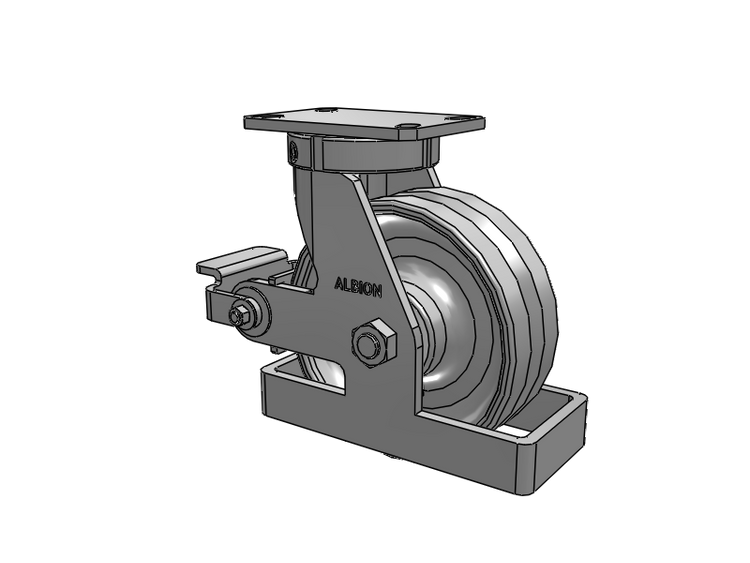 310 Series Top Plate Swivel Caster with 8 x 3 Clear Coat Enamel VF - Drop-Forged Steel V-Groove Wheel and Poly Cam Brake
