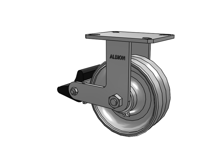 310 Series Top Plate Rigid Caster with 8 x 3 Clear Coat Enamel VF - Drop-Forged Steel V-Groove Wheel and Poly Lock Integrated Brake