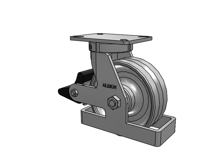 310 Series Top Plate Swivel Caster with 8 x 3 Clear Coat Enamel VF - Drop-Forged Steel V-Groove Wheel and Poly Lock Integrated Brake