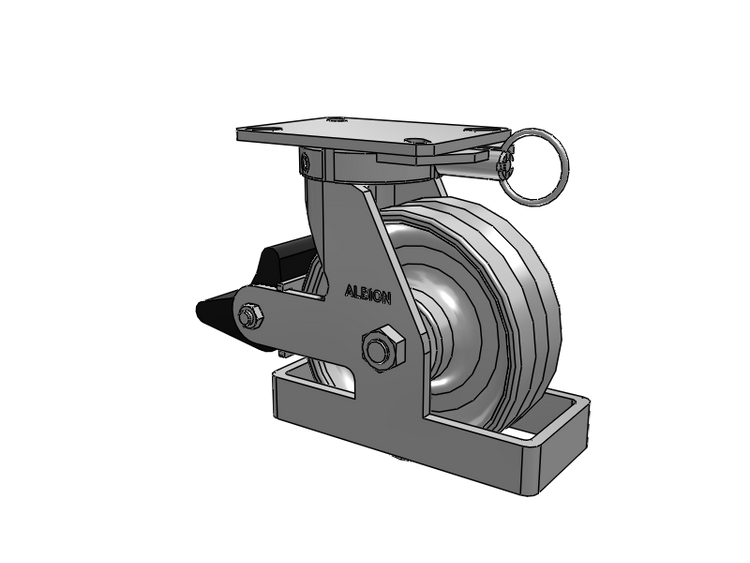 310 Series Top Plate Swivel Caster with 8 x 3 Clear Coat Enamel VF - Drop-Forged Steel V-Groove Wheel and Poly Lock Integrated Brake